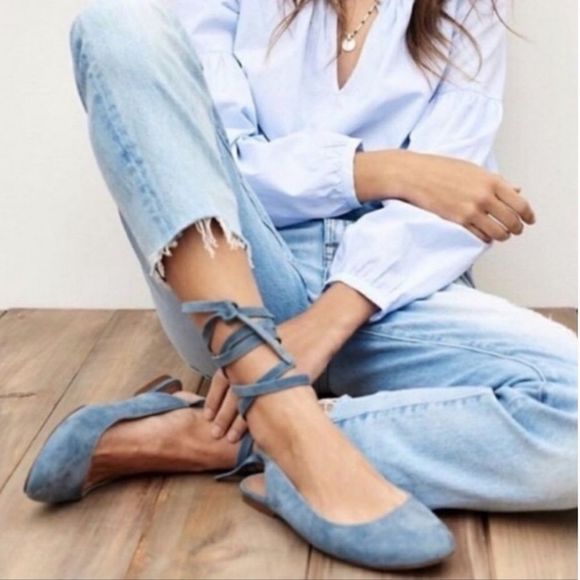 Madewell Shoes - Madewell April Blue Suede Lace Up Ballet Flats